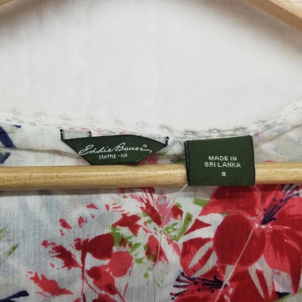 Eddie Bauer Sleeveless Dress Womens 8 White Red Blue Green Floral 100%‎ Cotton - Picture 11 of 13